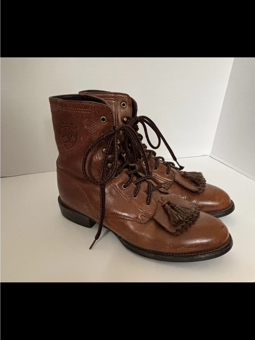 ARIAT Brown Leather Lace-Up Tassel Western Boots Kiltie Size 8.5